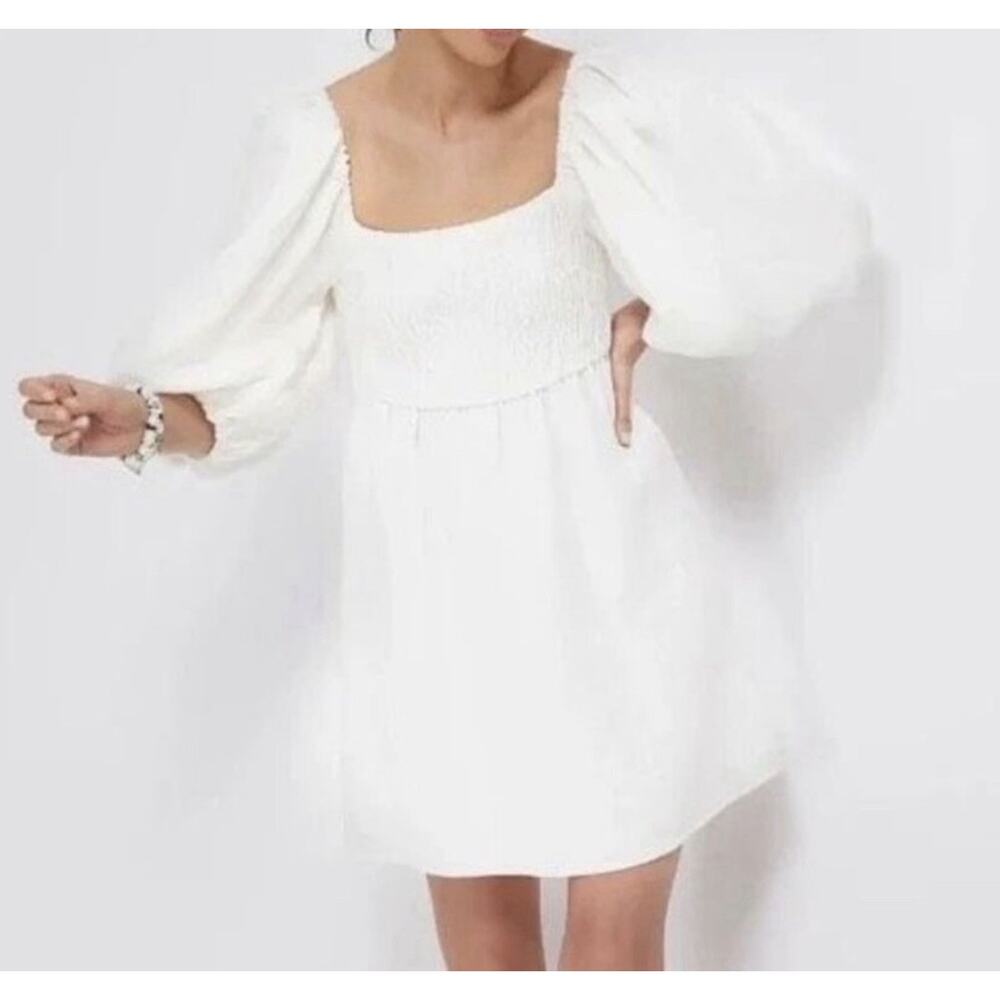 Tuckernuck White Annie Smocked Dress Linen Womens Size Xl